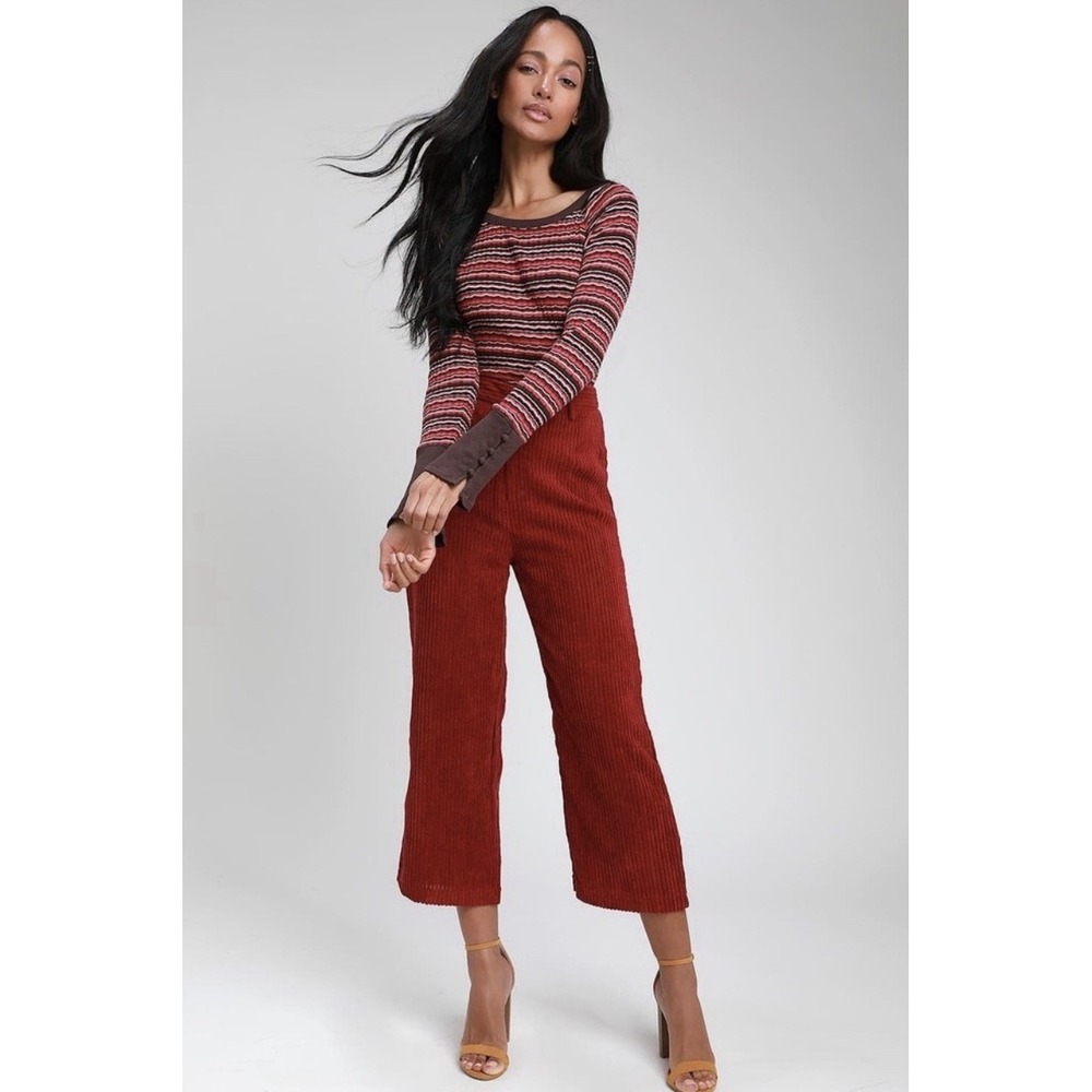 We The‎ Free Multicolor "Donna"  Striped Ribbed Knit Top Women's M flared cuffs